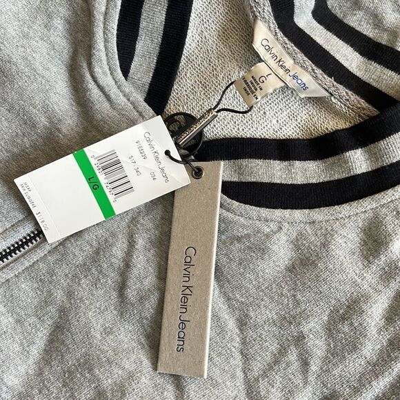 Calvin Klein Jeans Reissue Tipping Zip-up Sweater-GREY-Large - Picture 3 of 3